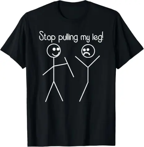 Lustiges T-Shirt mit dem Slogan „Hör auf, mir am Bein zu ziehen“, Y2k Humorvolle Strichmännchen-Slogan-T-Shirts, Humorvolles Strichmännchen-Joker-Slogan-T-Shirt – Detail 9