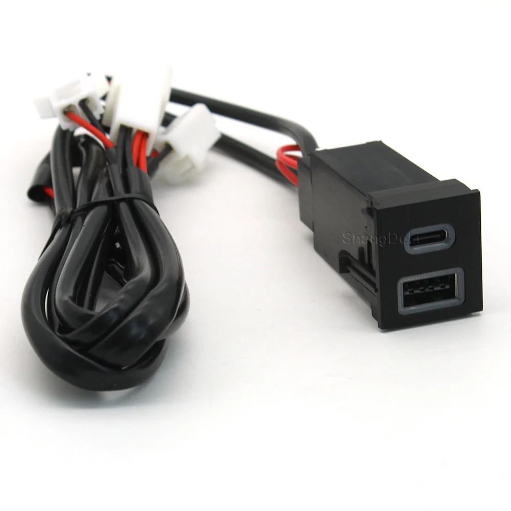 Car Dual Charger Socket USB QC3.0 Fast Charging Quick PD Charging USB Charger For Toyota RAV4 Car Accessories