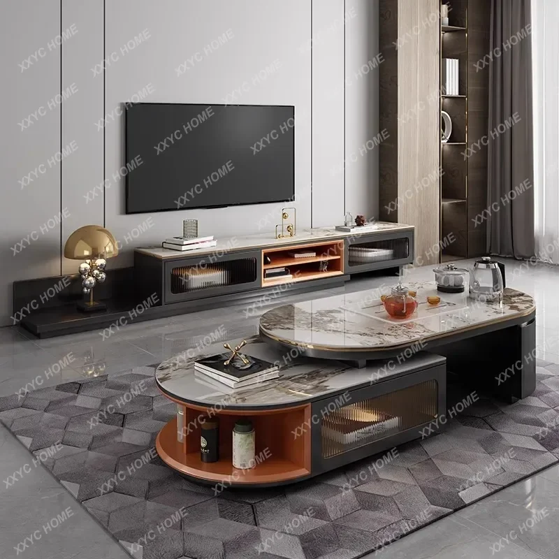 

46Multifunctional coffee table TV cabinet combination modern simple rock slab Kung Fu intelligent small tea table
