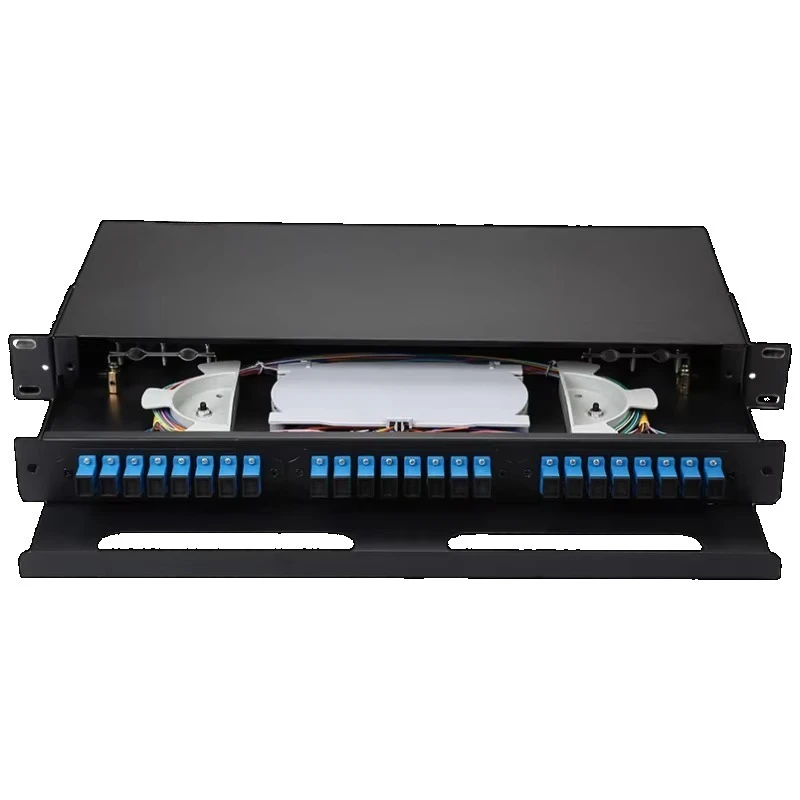 12/24 Core Single Mode Fiber Patch Panel 1U 19 Inch DIN Rail Sliding Rack Mount With SC Port For FTTH Wiring