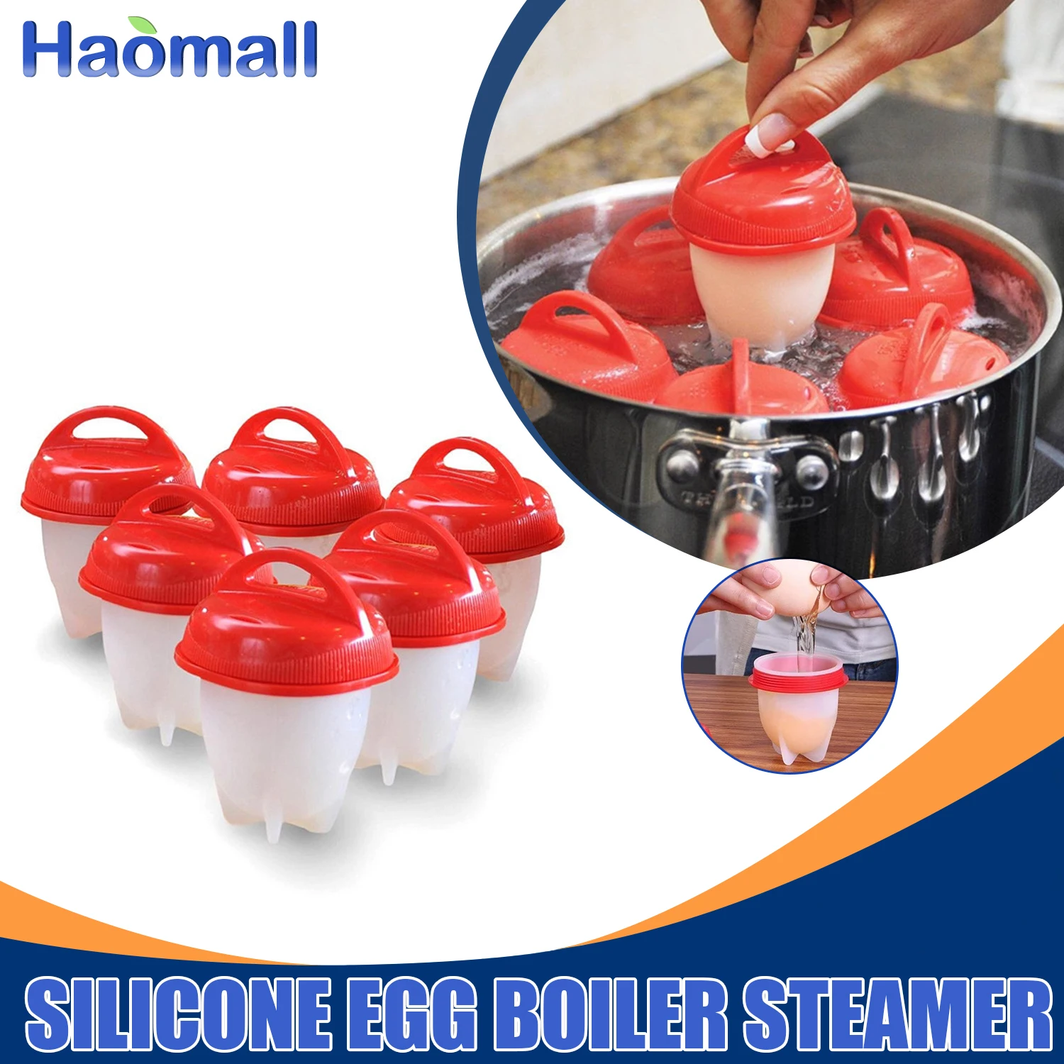 3/6pcs Silicone Egg Boiler Steamer Non-stick Silicone Egg Cook Cups Fast Egg Poacher for Breakfast Kitchen Cooking Gadgets