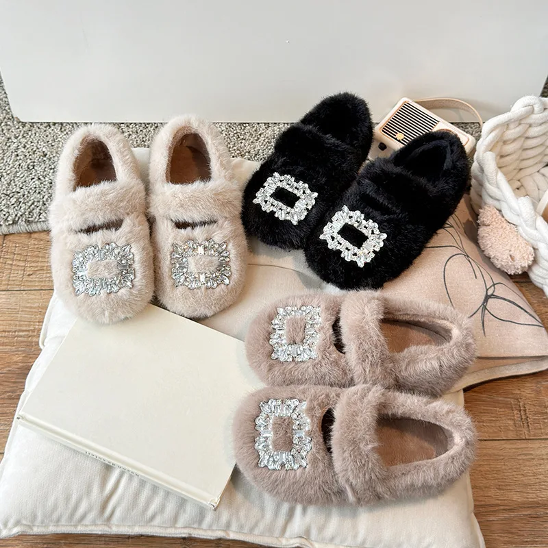 

Fashion Girls' Shoes 2025 Winter New Kids Cotton Shoe Comfort Versatile Girls' Water Diamond Casual Shoes Simple Child Bean Shoe