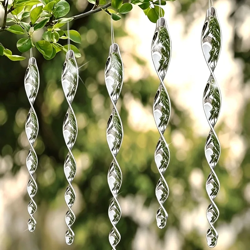 20/5Pcs Reflective Scare Rods Wind Spinners Decorative Reflective Hanging Silver Strip To Keep Birds Away From Garden Fruit Tree