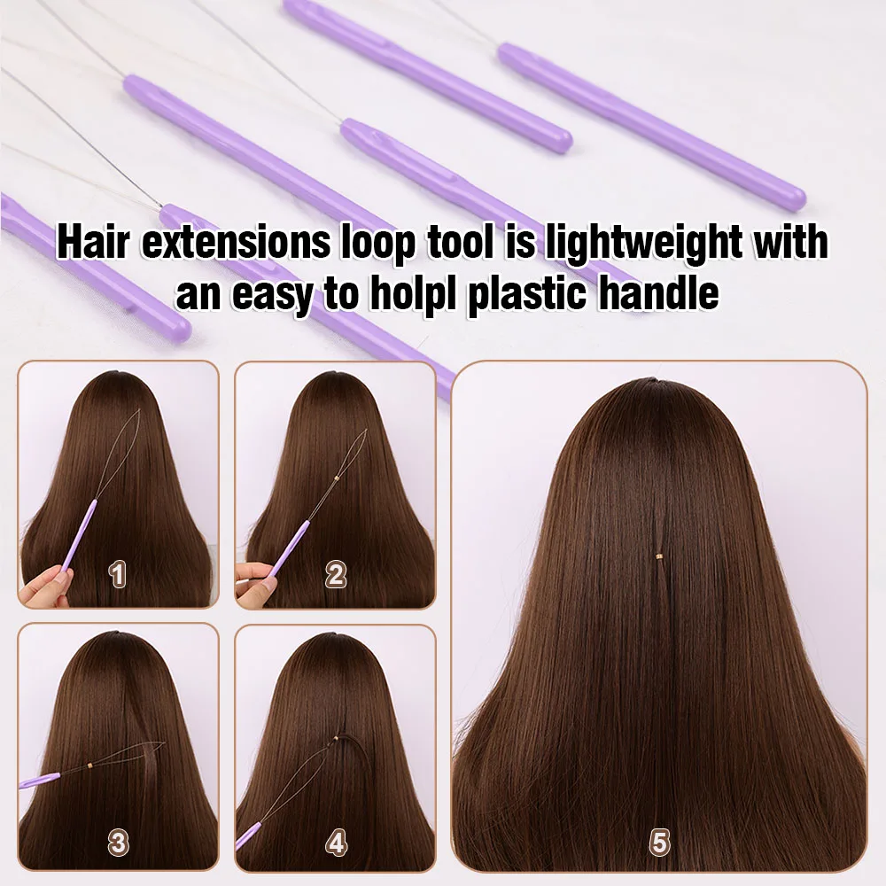 10pcs Hair Extension Loop Needle Threader Pulling Hook Tool and Bead Device Tool Loop Threader Hook Needle For Hair Extensions