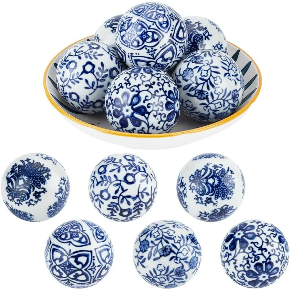 6Pcs Blue and White Porcelain Balls Handmade Porcelain Beads 2.4 Inch Decorative Porcelain Ball 2mm Hole Floating Ceramic Orbs