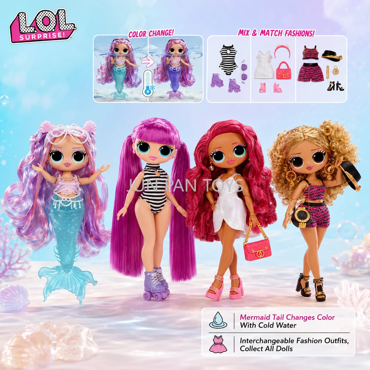 Muñeca LOL Surprise OMG Class Prez Da Boss Roller Chick con Traje de Baño, Muñeca de Moda Sirena Lola Waves para Niñas, Regalo