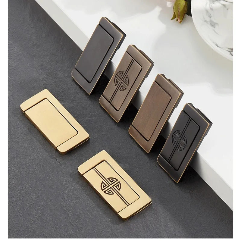 Pure Copper Drawer Handle Wardrobe Door Handle Hidden New Chinese Embedded Tatami Invisible Dark Handle