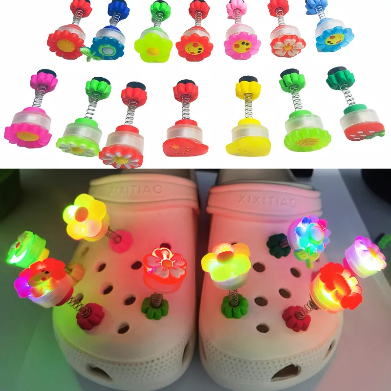 1Pcs LED Shoes Charms Luminous Shoes Accessories Pins for Women Men 3D Spring Glowing Clogs Decorations Kids Gifts Clog Buckle