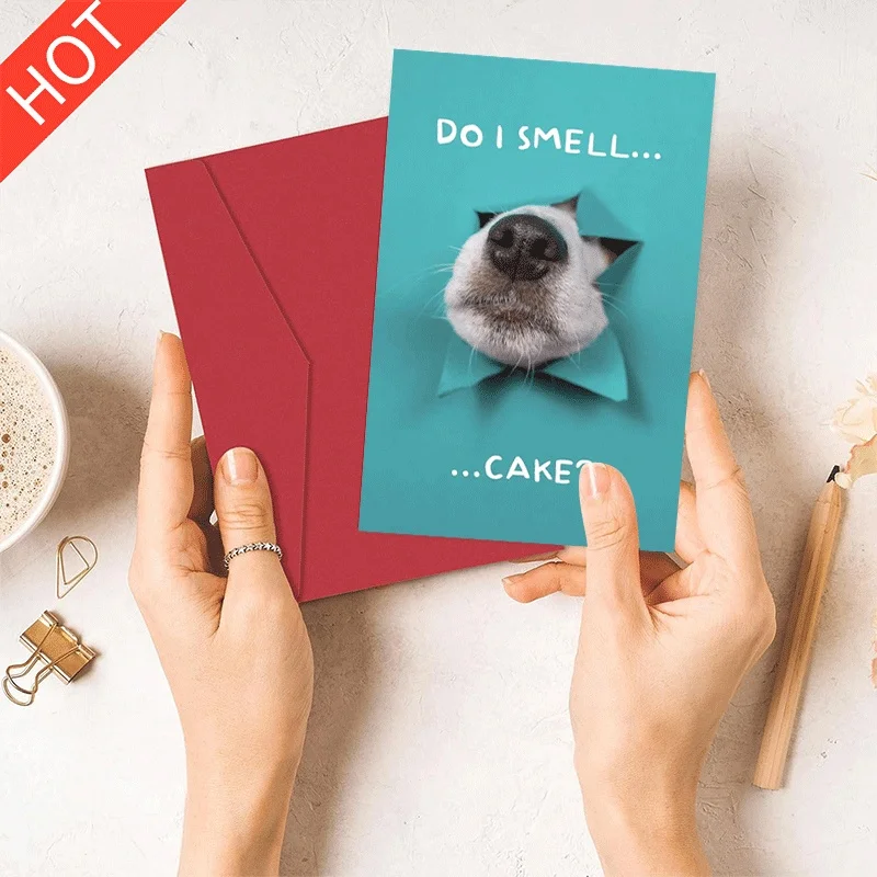 

Funny Dog Nose Greeting Card, Cake Scent Theme Birthday Greeting Card for Dog Lovers Pet Owners