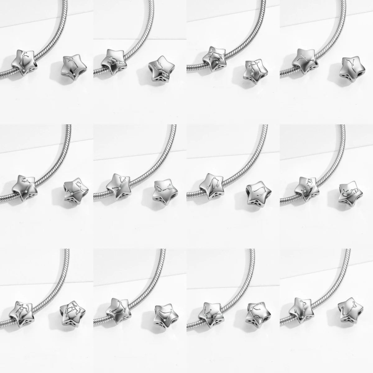 

Простые серебряные линии циркона, стерлинговое серебро 925 пробы, 12 знаков зодиака для очаровательных бусин, подходят для оригинального браслета, ювелирные аксессуары своими руками