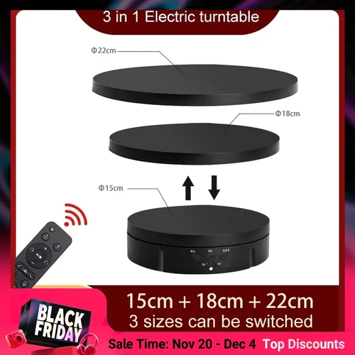 Visualizador eléctrico giratorio de 3 velocidades 360 ° Soporte de exhibición de carga USB con regulación de tocadiscos para accesorios de grabación de vídeo, zapatos de joyería