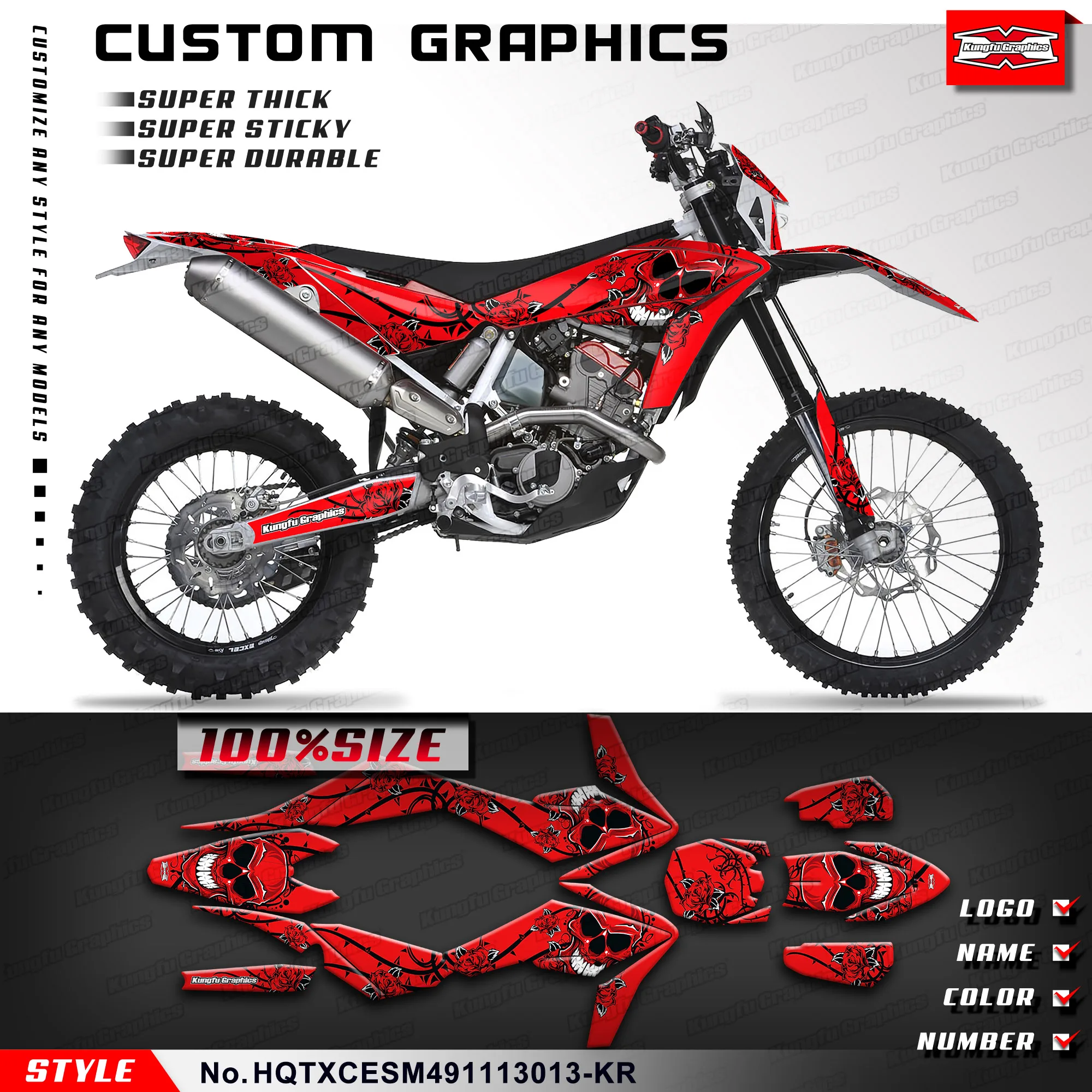 

KUNGFU GRAPHCS Custom Sticker Vinyl Wrap Kit for Husqvarna TE TC TXC SMR 449 511 2011 2012 2013, HQTXCESM491113013-KR