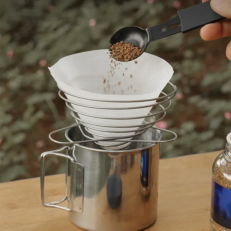 Copo de filtro de café feito à mão, portátil, tipo gotejamento, suporte de filtro de mola de aço inoxidável, filtro de café de metal doméstico, 1 peça
