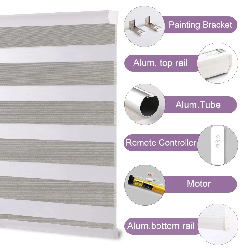 تصميم أنيق ظلال قماش عالية الكثافة مع الألواح الشمسية 75% ستائر زيبرا مقاومة للرياح لغرفة النوم #3