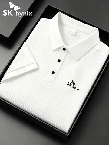 new summer mens custom logo waffle knit polo shirt breathable soft fabric business office golf daily casual short sleeve top