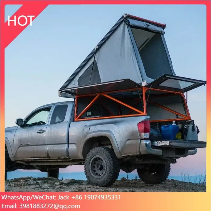 Light Weight Short Bed Truck Canopy Camper Shell Black Custom CE Travel Trailer Outdoor Camping Pickup Foldable Tent 1 Bed 600kg