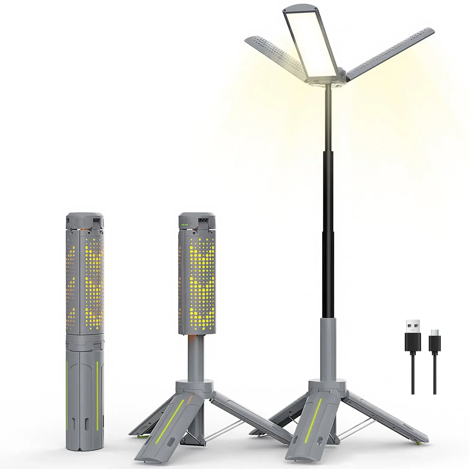 

Телескопический кемпинговый фонарь с подставкой (штатив 40 дюймов), перезаряжаемый, 8000 мАч, с функцией фонарика 360° ° Светодиодные фары