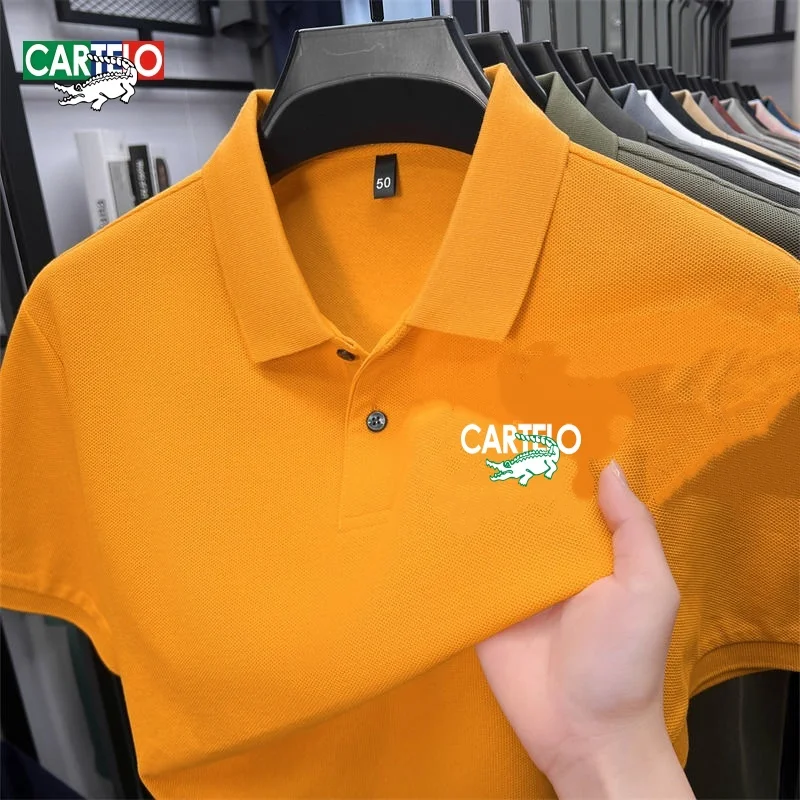 

Embroidered CARTELO men's high-quality casual short sleeved polo shirt, summer trend, fashionable and comfortable T-shirt top