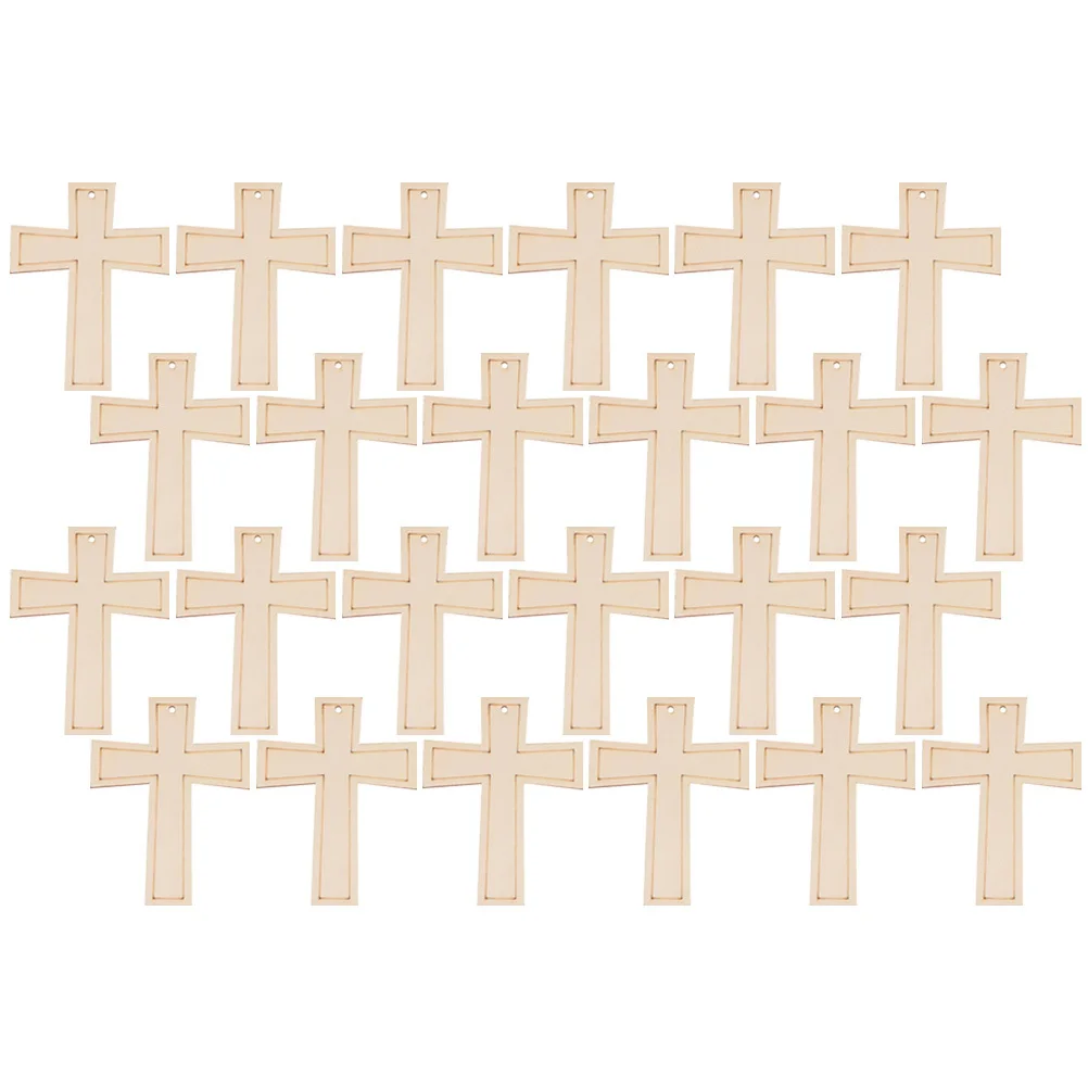 24pcs Wooden Slices Cross Design Diy Graffiti Chips Kids Hand-Painted Craft Unfinished Wood Pieces For Wall Hanging Party