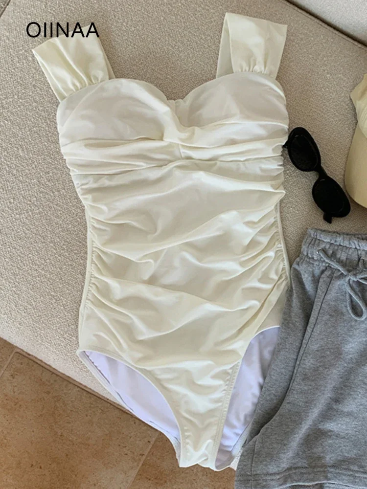 oiinaa-ワンピース水着女性のための-soild-ボディスーツ夏保守的な腹カバー水着プリーツセクシーな水着