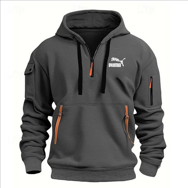 

In the new autumn and winter of 2025, men's casual sports multi-zipper arm pocket hoodie and fashionable fitness pullover