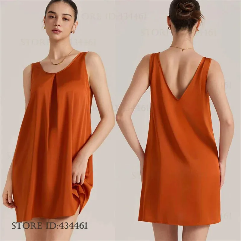 Women Nightgown Lingerie Ice Silk Sleepwear Sexy Nightshirt Sleeveless Night Dress Sleep Shirt Female Sexy Home Dress Loungewear