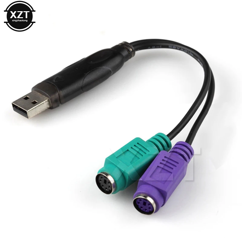 10cm USB Male to 6-pin 2 PS/2 Female Round Hole Conversion Cable Extension Cable Y Splitter Adapter for Keyboard Mouse Scanner