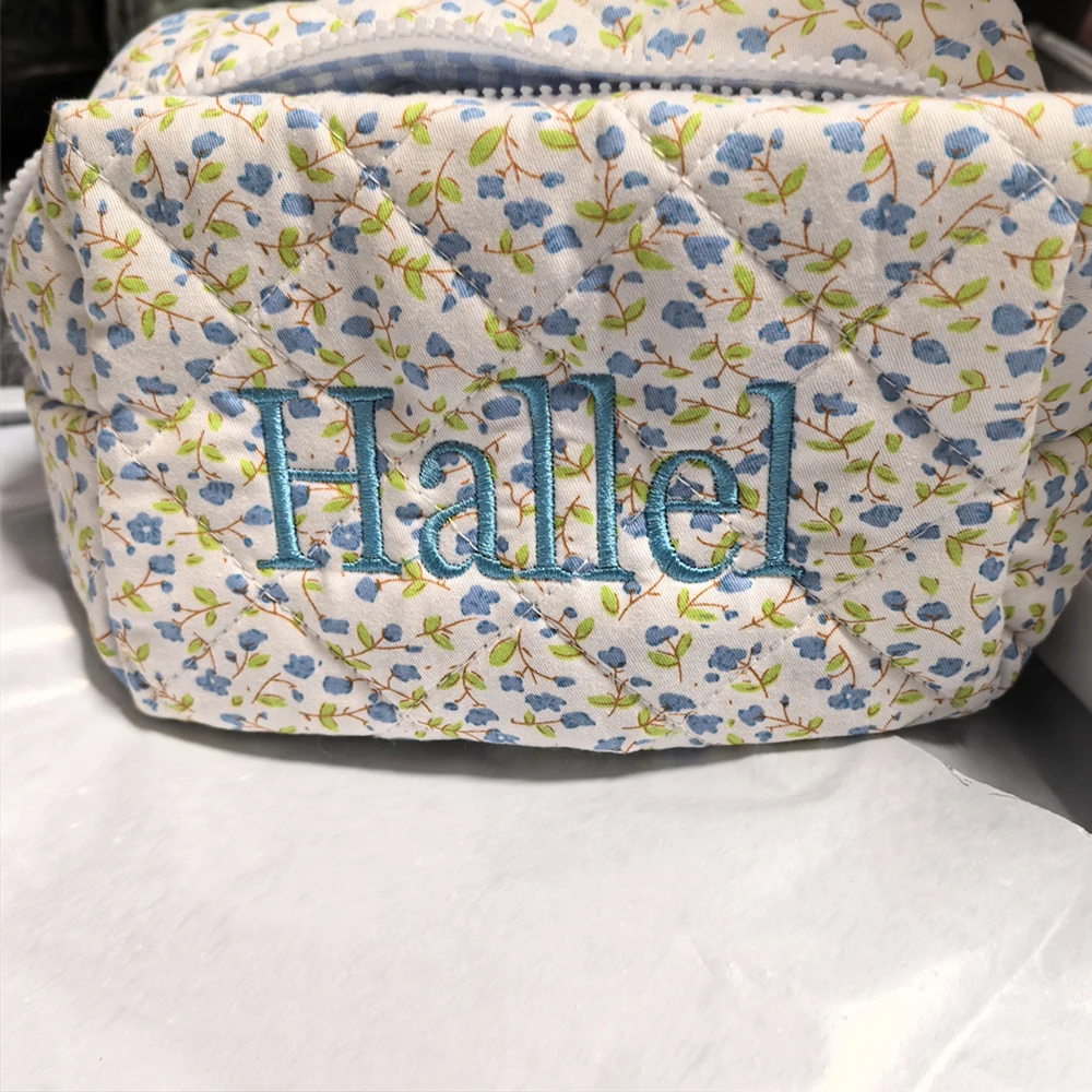 

Custom Your Name Birthday Gift Cotton Floral Cosmetic Bag Personalized Embroidered Name Wedding Bridesmaid Gift Bag Supplies