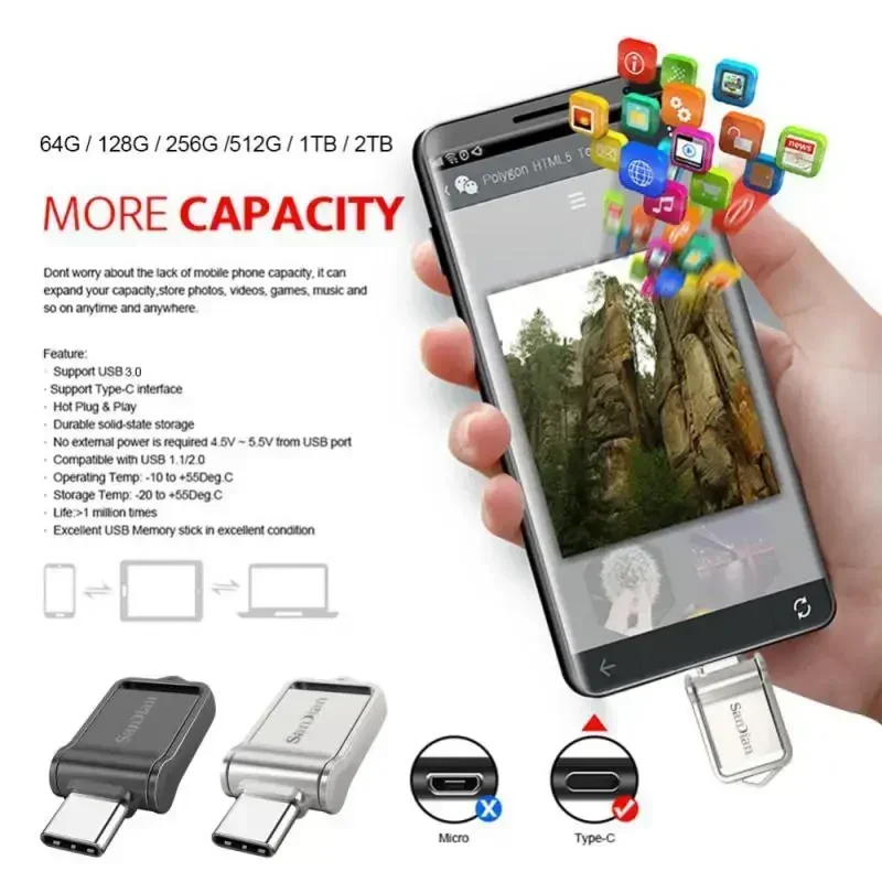 Pen Drive USB tipe-c, Flash Drive USB 2TB antarmuka 256GB 512GB, flashdisk, komputer bersama, pena Drive portabel, memori U