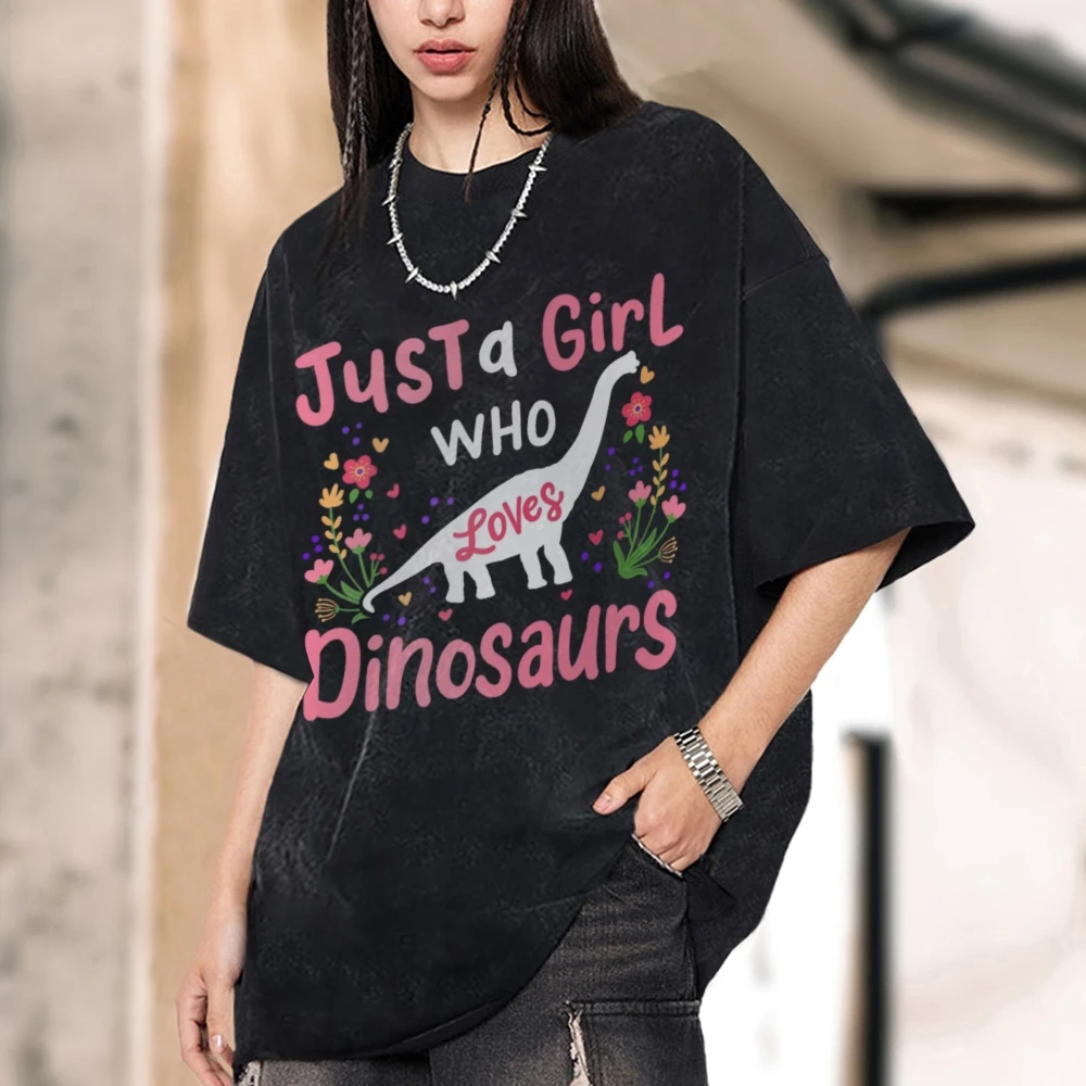 

Just A Girl Who Loves Dinosaur Vintage Unisex Washed T-shirt, Funny Toddler Shirt, Dinosaur School Tee