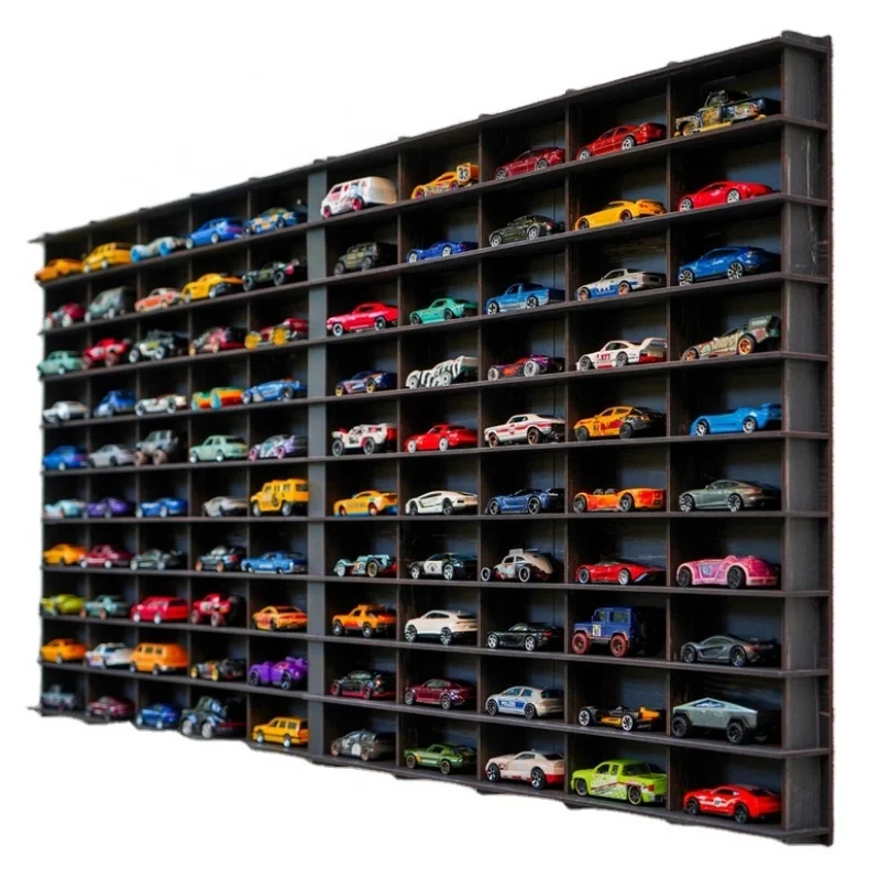 Custom. keway wall mounted wooden toy car storage organizer display rack 100cars Matchbox car display