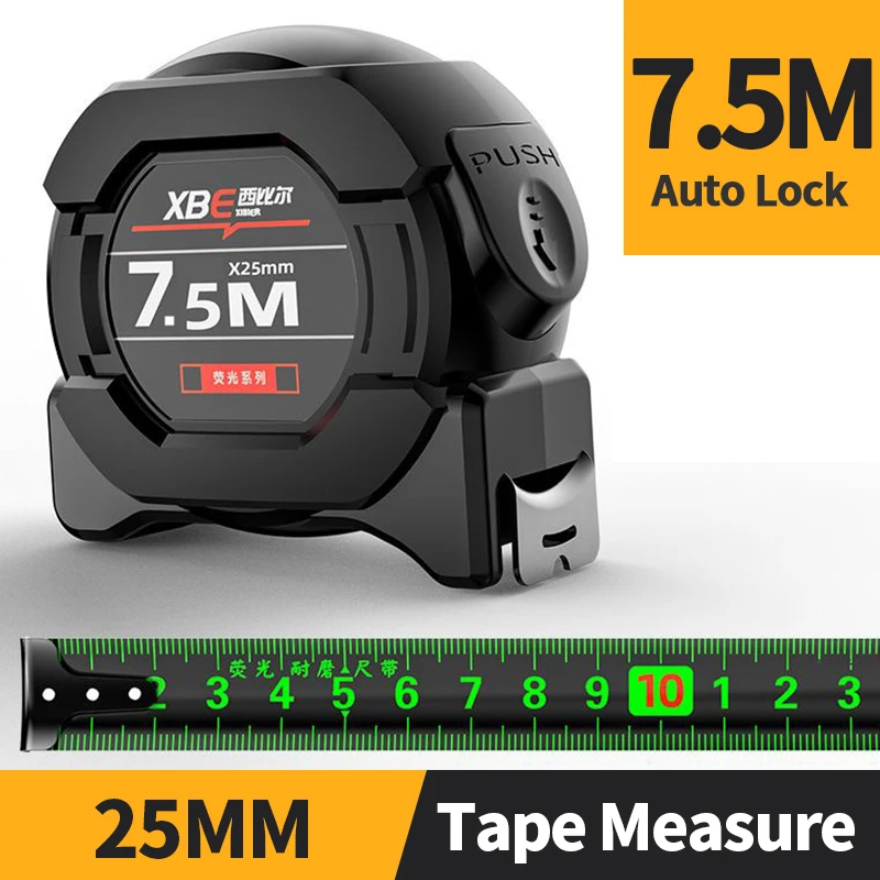 Self locking Steel TapeHigh precision Thickened measure black Fluorescent tape 5M Wear-resistant Fall resistant Measuring Tape