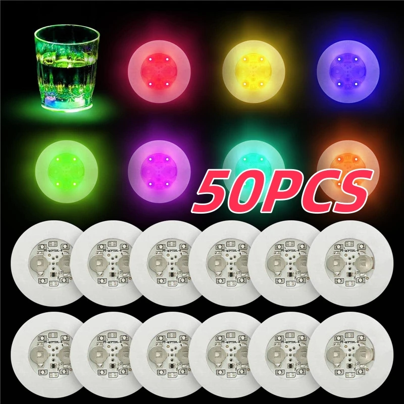 1/10/50pcs Luminous Coaster LED Bar Drinks Cup Pad Wine Liquor Bottles Coaster Atmosphere Light Cup Sticker Light-emitting Prop