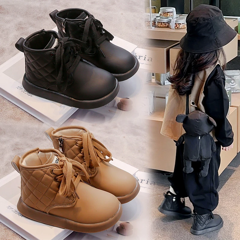 

Зимние сапоги для девочек, повседневная теплая плюшевая детская обувь на толстой подошве, однотонные детские хлопковые сапоги, универсальные модные ботильоны