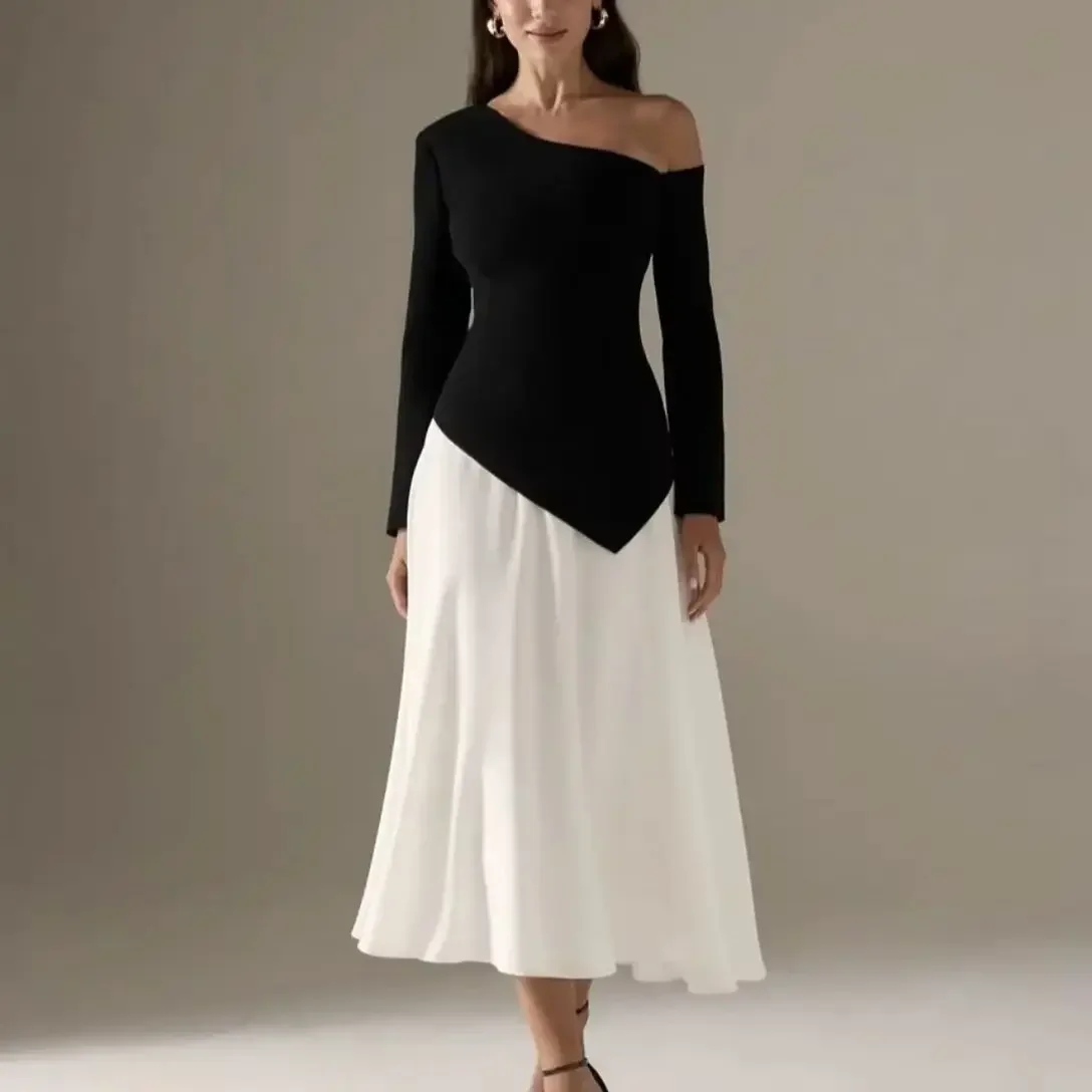 

Customize Dress Elegant Black One Shoulder A-line Customized Pleated 2025 Long Sleeves Formal Occasion Prom Dress Evening Gowns