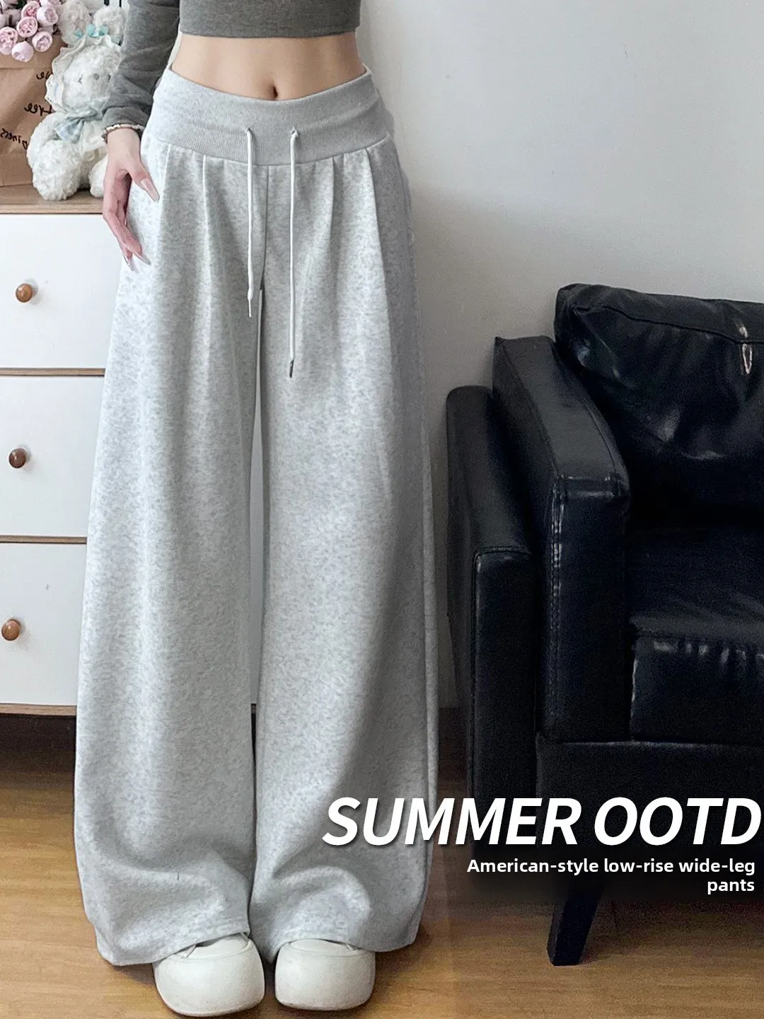 Lockere Sporthose mit weitem Bein, niedrige Taille, gerader Schnitt, Lazy Sle Damenhose, Blau, Neuankömmling, Winter, Faion, Freizeitkleidung