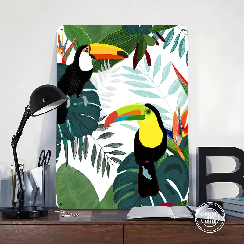 Toucan Bird Of Paradise Personalized 3D Textured Metal Poster Wall Art Vintage Tin Signs for Luxury Decoration Home Decor Room
