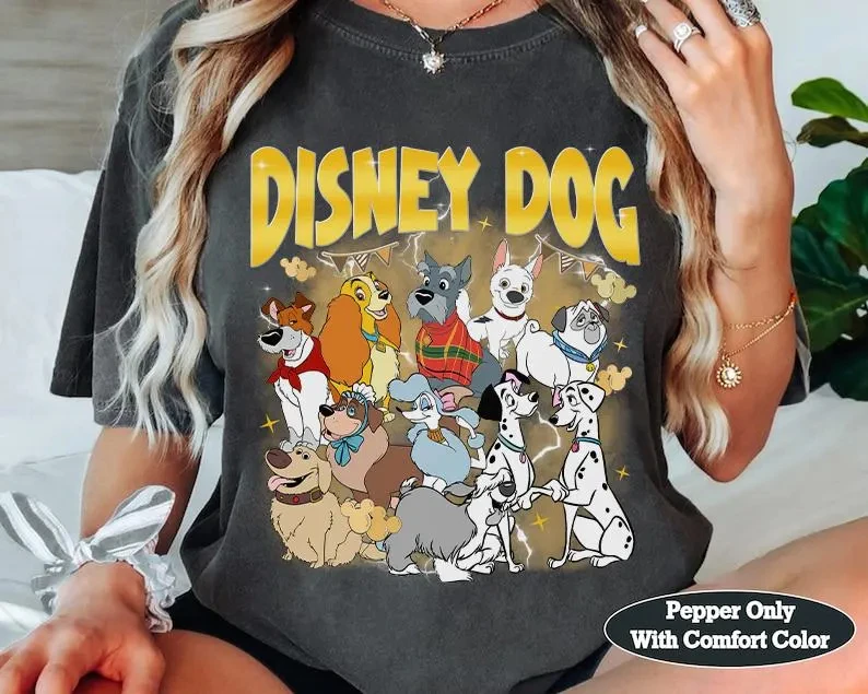 تي شيرت Disney Dogs Character Bootleg، تي شيرت لطيف على شكل كلب ديزني Dug Pluto Nana Dalmatians Dog، قميص عائلة ديزني لاند، محبي الكلاب #5