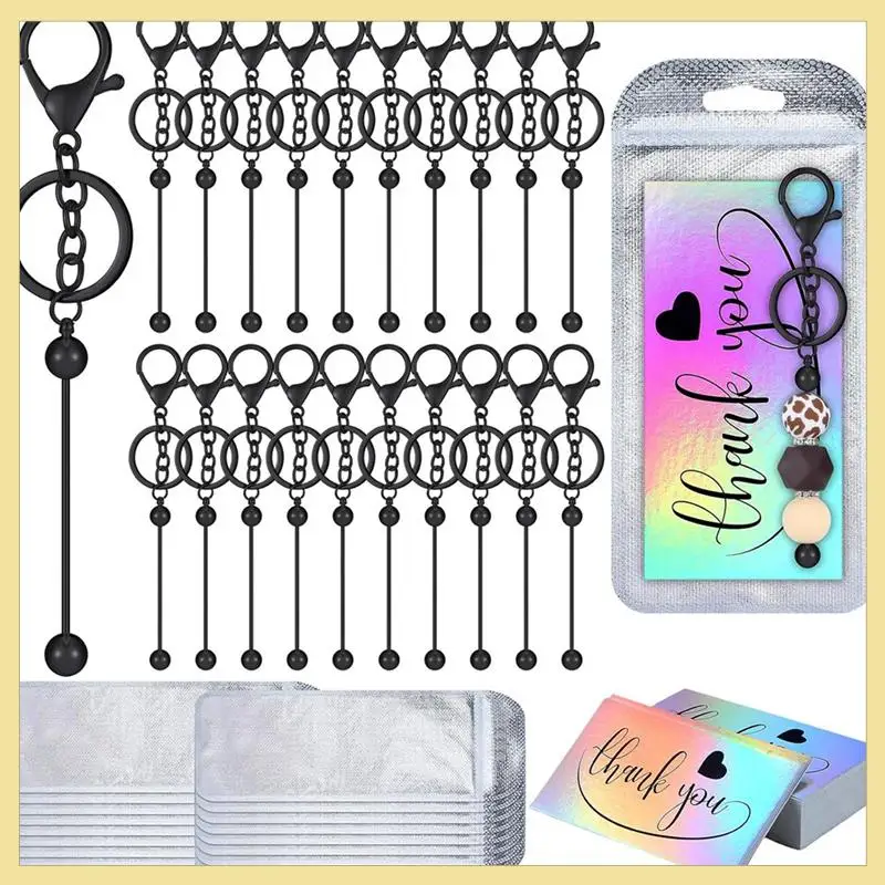TTKK-60-delige kralen sleutelhanger hersluitbare tassen en dank u kaarten set DIY hanger projecten ambachtelijke sieraden dank u kaarten een Dura