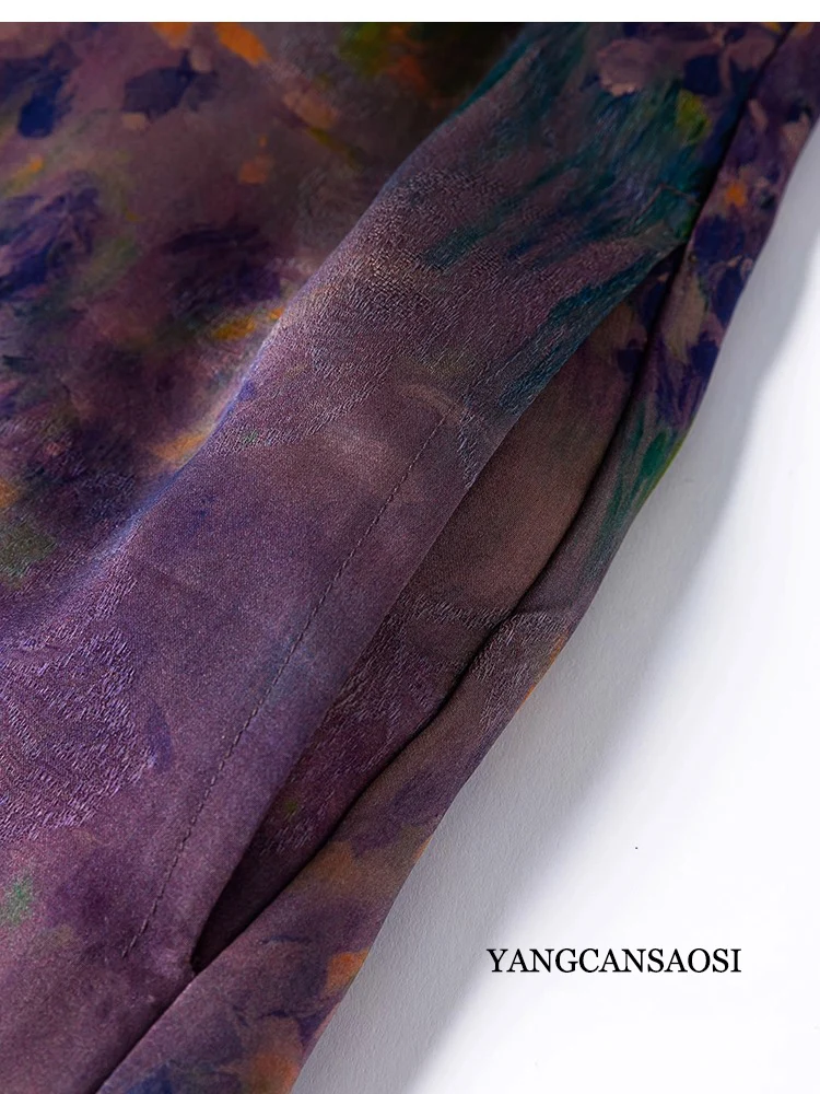 2025 Women's Summer New 100% Natural Mulberry Silk Gambiered Guangdong Gauze Print Loose Casual Split Tank Top Dress