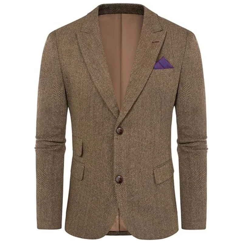 

Мужская твидовая куртка с узором «гусиные лапки», спортивная куртка, ретро-блейзер, Grace, приталенный деловой костюм с лацканами, толстая стильная мужская одежда