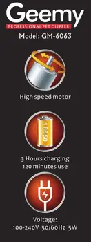GEEMY GM6063 Profesionální dobíjecí akumulátorový zastřihovač chlupů pro domácí mazlíčky 10 nejlepší prodej zastřihovač vlasů geemy - №5