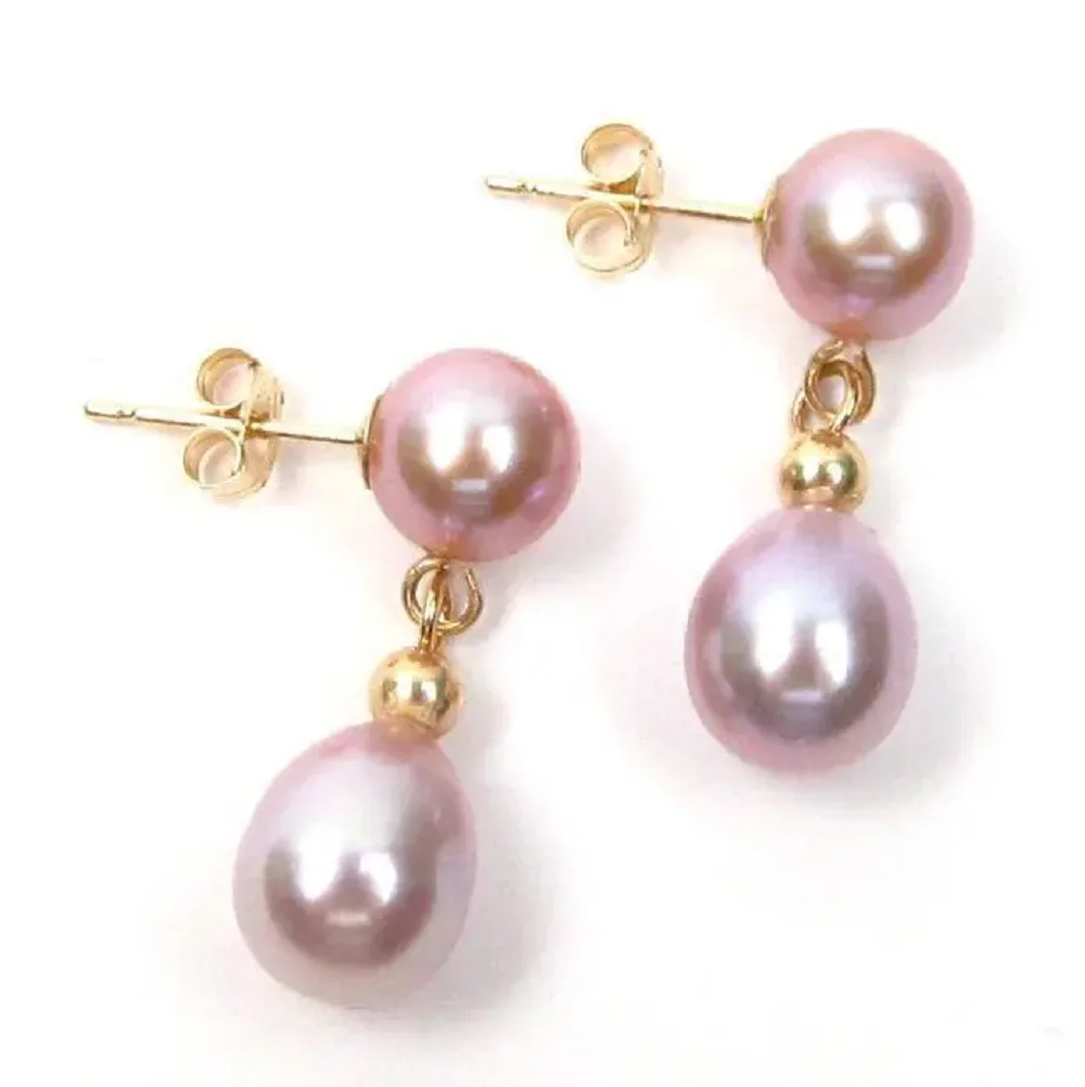 Perfect AAA Pearl Purple 6-7mm 8-9mm Pearl 14K Gold Pendant Earrings