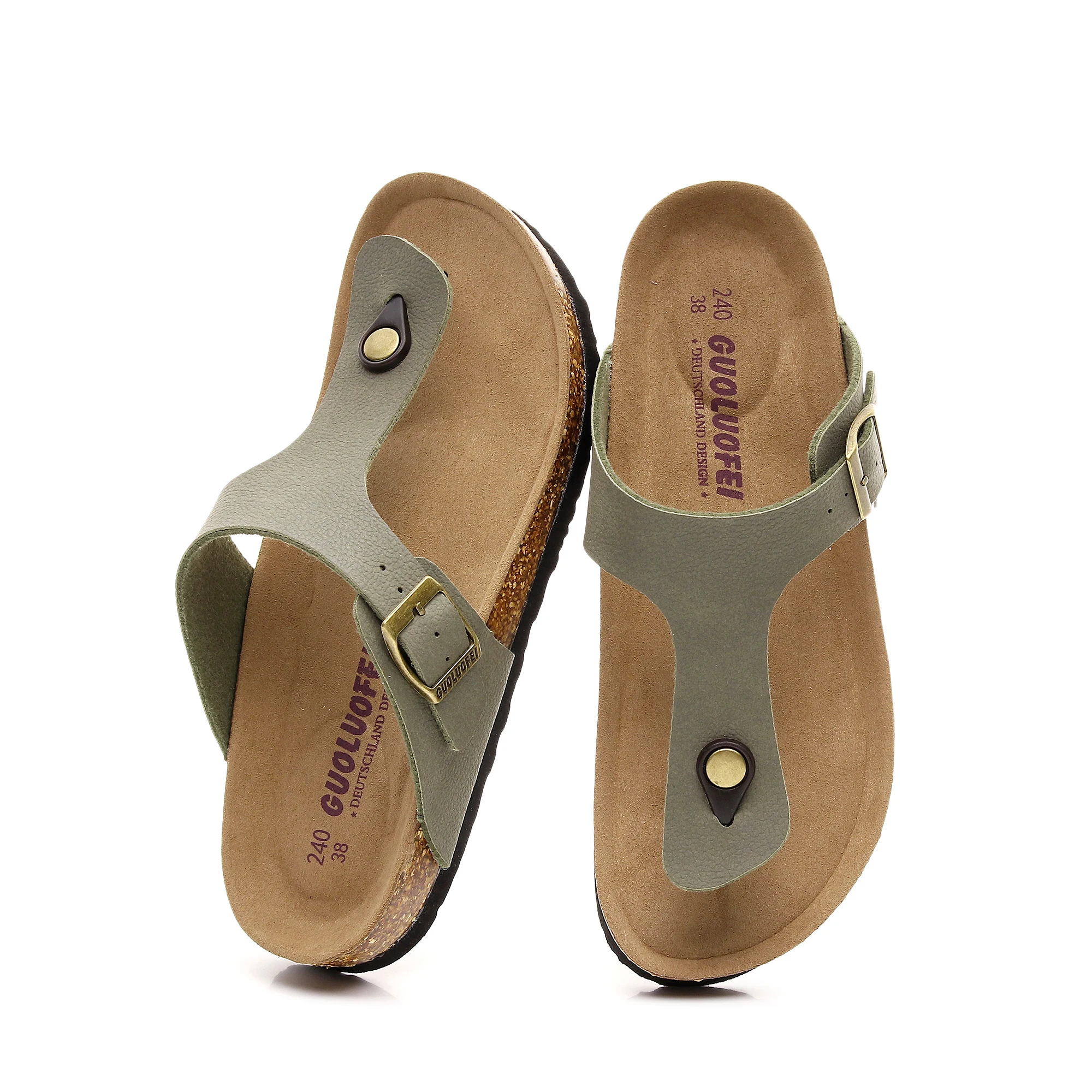 Green Sheep Skin Unisex Cork Footbed Slide Sandal, Arch Support Summer Outdoor Sandals with Adjustable Buckle for Women and Men