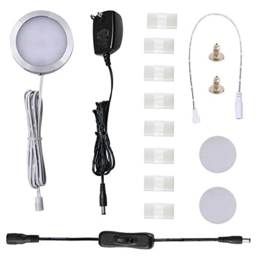 12V LED Under Cabinet Puck Lights Plug in, with Manual Switch, Single Puck LED Light for Closet, Counter, Showcase, 12Vdc Low V