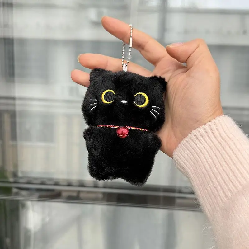 NewKawaii Black Plush Keychain Yellow Eyes Void Mini Stuffed Animal Bag Charm Anime Accessory Car Keyring Kids Birthday Gift