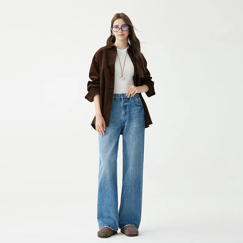 

Denim Wide Leg Pants Women Jeans Floor Length High Waist Distressed Washed Pockets Vintage Straight Trousers 2025 Streetwear