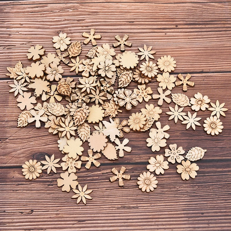C 100pcs new Mixed Patter Doodle Toy Natural Wooden Slice Scrapbook DIY Craft Making