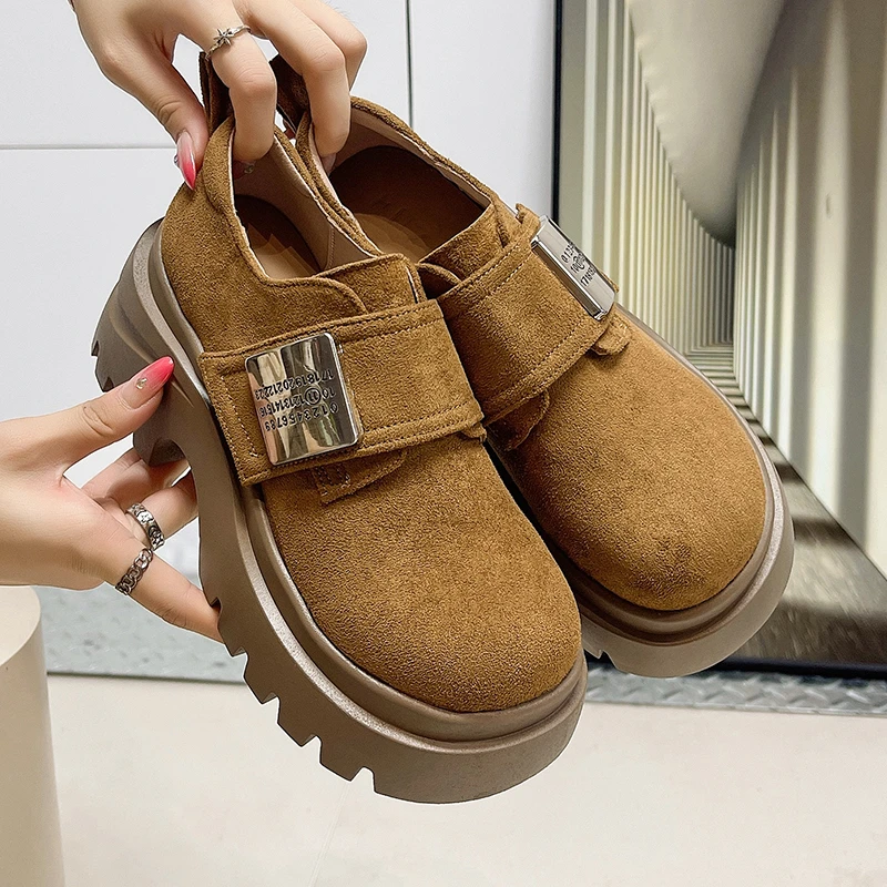 

Women High Heels Platform Shoes Suede Ankle Short Shoes Winter 2025 New Casual Chunky Sport Running Walking Round-toed Sneakers