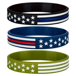 3pcs united states USA flag American flag rubber bracelet silicone wristband